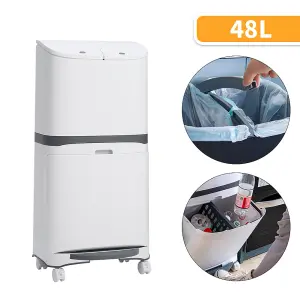 48 L White Home Kitchen Rubbish Dustbin Recycling Bin Double Layer Pedal Rubbish Trash with Inner Buckets