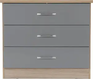 Nevada 3 Drawer Chest in Grey Gloss Light Oak Effect Veneer