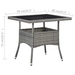 Berkfield Outdoor Dining Table Grey Poly Rattan and Glass