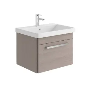 Emery Textured Grey Wall Hung Bathroom Vanity Unit & Basin Set with Chrome Handles (W)60cm (H)46cm