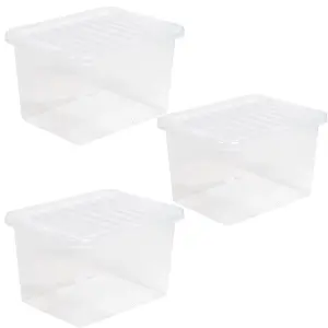 3 x 45 Litre Multipurpose Plastic Storage Containers Useful Boxes Complete With Lids