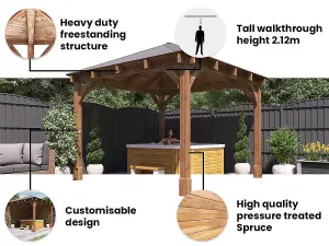 Dunster House Wooden Heavy Duty Gazebo 3 x 3 Metres Pressure Treated Hot Tub Shelter With Roof Shingles Leviathan