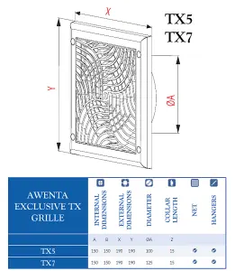 Awenta 150x150mm 100mm Duct Wall Ventilation Grille Cover with Anti Insects Net