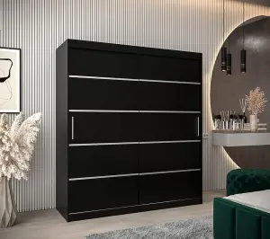 Verona 01 Contemporary 2 Sliding Door Wardrobe 9 Shelves 2 Rails Black Matt (H)2000mm (W)1800mm (D)620mm