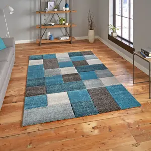 Blue/Grey Handmade Modern Easy to Clean Geometric Rug For Dining Room -120cm X 170cm