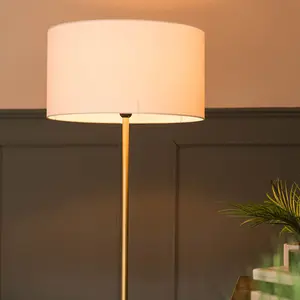 ValueLights Tavel Brushed Gold Floor Lamp with Table and White Shade