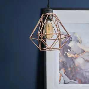 ValueLights Diablo Pair of Modern Geometric Copper Metal Basket Cage Ceiling Pendant Light Shades