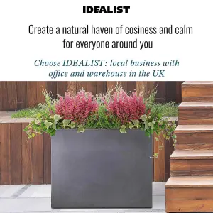 Set of 2 IDEALIST 60cm Garden Trough, Dark Grey Reinforced Stone Rectangular Planter, Outdoor Large Plant Pots L60 W30 H50 cm, 91L