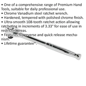 Premium 1/2 Inch Pear-Head Ratchet Wrench - 108-Tooth Flip Reverse Design