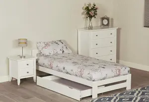 Solid Pine wood Xiamen Bed Frame (Mattress/Drawers not Included) - 4ft Small Double White