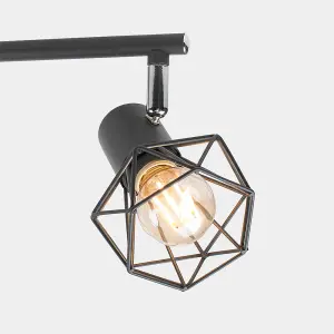 ValueLights Angus Retro Style Light Grey 4 Way Adjustable Metal Basket Cage Straight Bar Ceiling Spotlight