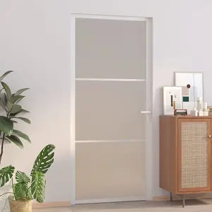 Berkfield Interior Door 93x201.5 cm White Matt Glass and Aluminium