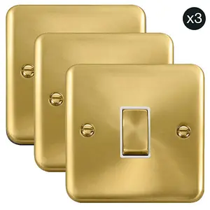 3 PACK - Curved Satin / Brushed Brass 10A 1 Gang 2 Way Ingot Light Switch - White Trim - SE Home