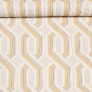 Arthouse Intertwine Geometric Ochre Grey Trellis Textured Vinyl Wallpaper