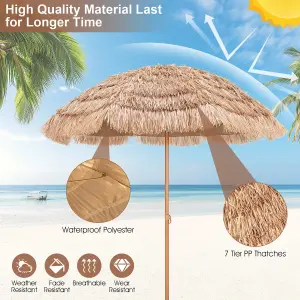 Costway 1.9M Thatched Tiki Patio Umbrella Hawaiian Hula Beach Umbrella Tilt Design