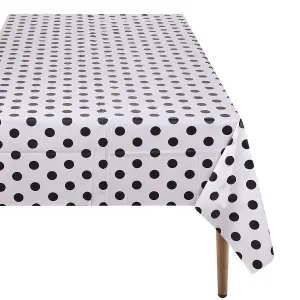 Neel Blue 54"x108" Plastic Tablecloth with Polka Dot Disposable Table Cover - White