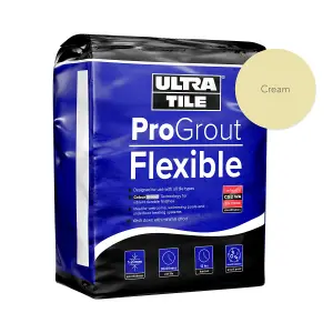 UltraTile ProGrout Flexible Waterproof All Purpose Tile Grout, 3kg - Cream