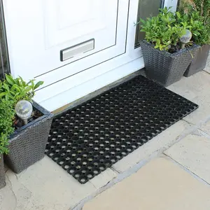 MantraRaj Rondo Scraper Mat Rubber Ring Heavy Duty Non-Slip Outdoor Entrance Door Mat Rug Honeycomb With Drainage Holes Doormat