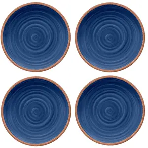 Purely Home Rustic Swirl Indigo Melamine Dinner Plates - Set of 4