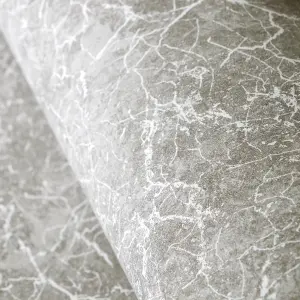 Galerie Azulejo Grey Bento Distressed Marble Crackle Wallpaper Roll