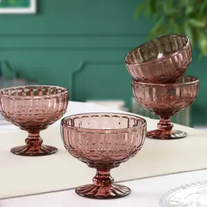 Set of 4 Vintage Pink Glass Trifle Bowl and Dessert Bowls