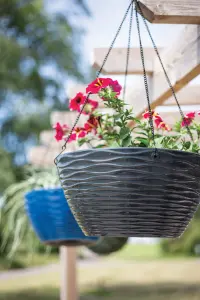 Pot Planter Indoor or Outdoor Lightweight Recycled Plastic Garden Windermere Hanging Basket - L35 x W35 x H17 cm - Charcoal