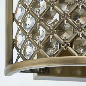 Crystal Cage Wall Light Brass & Glass Shade Modern Twin Bulb Lounge Lamp Fitting