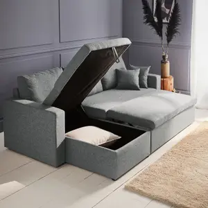 sweeek. 3-seater reversible corner sofa bed with storage Ida Light Grey 219x84x68 cm