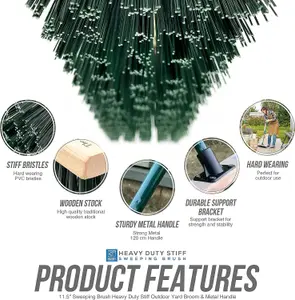 11.5" Heavy Duty Outdoor Stiff PVC Broom with Metal Handle - Green