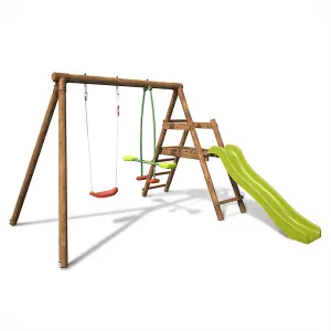 Menthe Double Wooden Swing Set with Slide