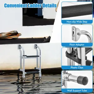 Costway 4 Step Folding Boat Ladder Anti Slip Stainless Steel Swimming Pool Ladder