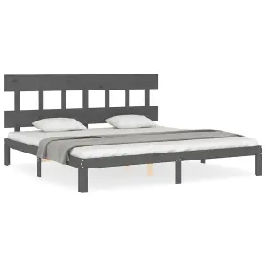 Berkfield Bed Frame with Headboard Grey 200x200 cm Solid Wood