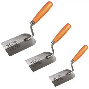 Toolty Margin Plastering Trowel with Wooden Handle Set 3PCS 80, 100, 120mm Grinded Carbon Steel for Brickwork and Plastering DIY