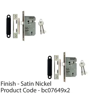 2 PACK - 64mm Residential Standard Profile 3 Lever Sashlock - Satin Nickel - Radius 12209