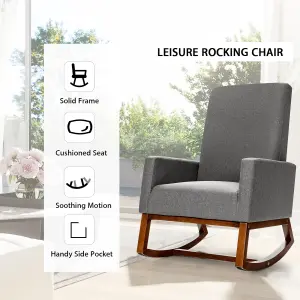 Costway Modern Rocking Chair Upholstered Fabric Leisure Armchair with Rubber Wood Base