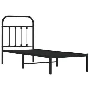 Berkfield Metal Bed Frame with Headboard Black 75x190 cm