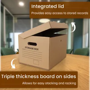 Cardboard A4 Printed Archive Storage Filing Boxes With Handles - Pack of 10