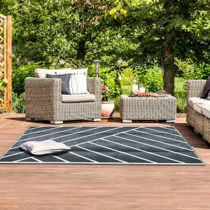 Large Garden Outdoor Rug For Patio, Black & Sand Geo-Lines  Waterproof Garden Rug 160 x 230cm