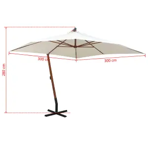 Berkfield Hanging Parasol 300x300 cm Wooden Pole White