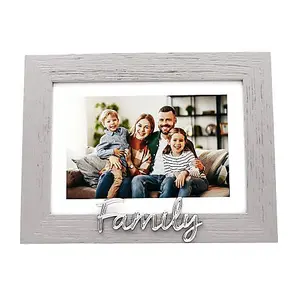 Grey Woodgrain Effect Family Picture Frame with Silver Letters - 6x4 or 7x5