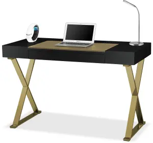 Homeology ADONIS Black Gold with Built-In Luxury Leather Pad Ergonomic Home Office Desk