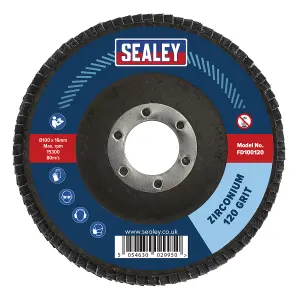 Sealey Flap Disc Zirconium 100mm 16mm Bore 120 Grit Abrasive Flaps FD100120