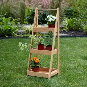 Home Source Bamboo 3 Tier Garden Plant Stand Ladder Tray Unit