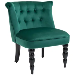 HOMCOM Velvet Accent Chair Tufted Wingback Chair w/ Rubber Wood Legs Dark Green