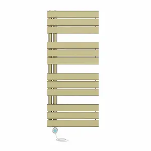 Rinse Bathrooms Prefilled Electric Heated Rail with Timer Designer Flat Panel Thermostatic Brushed Brass 1126x500mm