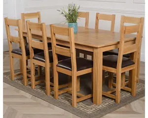 Oslo 180 x 90 cm Large Oak Dining Table and 8 Chairs Dining Set with Lincoln Chairs