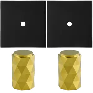 2 PACK - Cabinet Door Knob & Contrasting Backplate Set - Diamond Kitchen Pull - Satin Brass & Matt Black