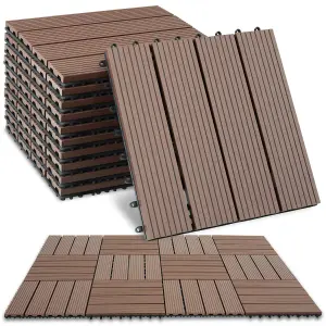 Outdoor Tiles Tegulas - 11-piece set with click system, wood look  -  brown