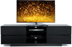 Homeology Avitus Gloss Black with 4-Black Drawer TV Stand for up to 65" Flat Screen LED and LCD TV Cabinet