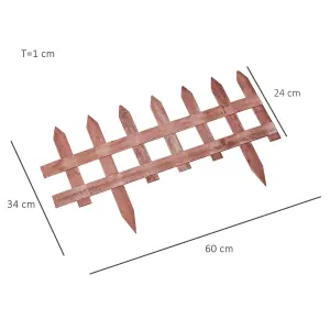 Outsunny Pack of 12 Wooden Plant Border Fence Garden Fixed Picket Fence Brown